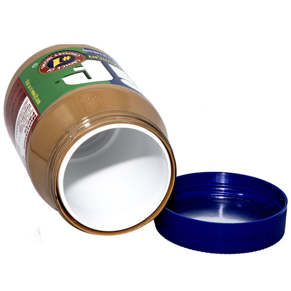 Open Jif Peanut Butter Diversion Safe displaying its hidden storage compartment.