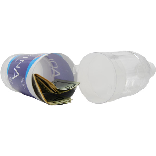 Open Water Bottle Diversion Safe revealing hidden compartment with cash inside.