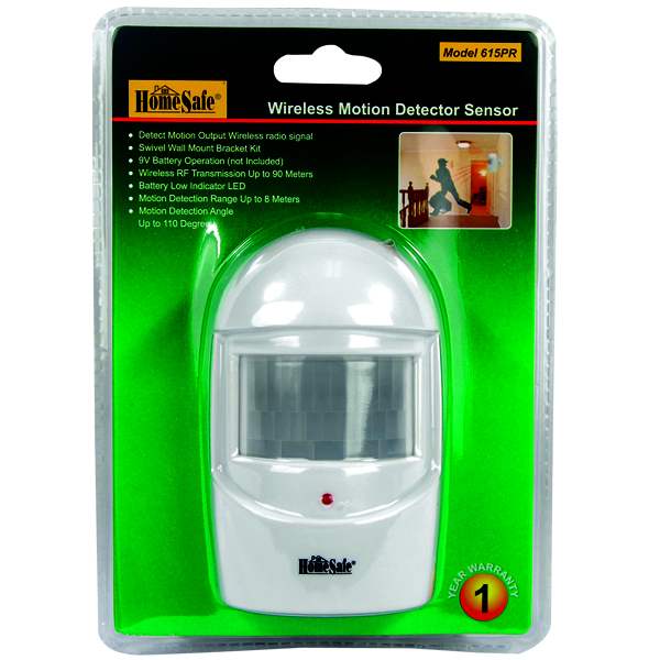 HomeSafe Wireless Motion Detector Sensor in retail packaging.