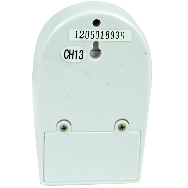 Back view of the HomeSafe Wireless Motion Detector showing mounting slot and battery compartment.