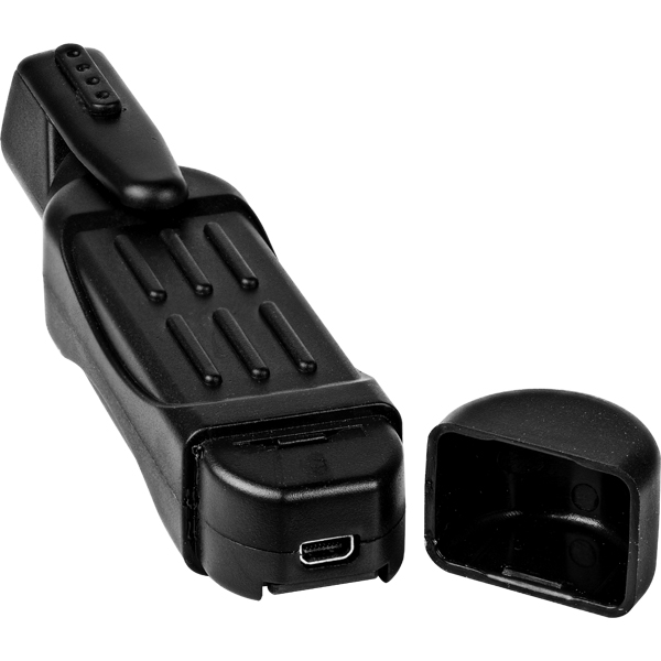 Pocket Clip Hidden Spy Camera with USB port and removable cap for charging and data transfer.