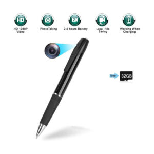 HD Pen Hidden Camera with 1080p video recording and 32GB memory card.