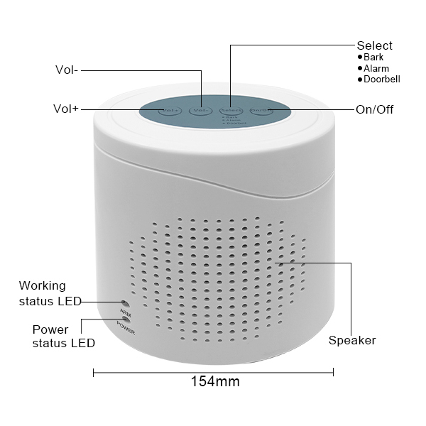 Barking Dog Alarm with LED Indicators and Control Buttons.